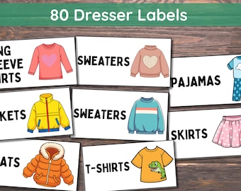 Kids Dresser Labels, Kids Clothing Labels, Kids Closet Labels, Dresser Labels For Kids, Kids Closet Storage Stickers, Drawer Labels