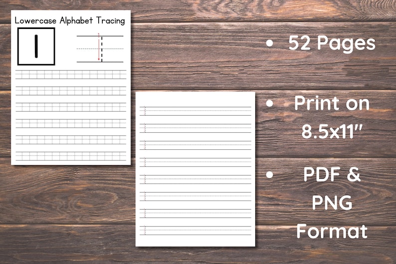 52 Printable Lowercase Alphabet Tracing Worksheets. Preschool-Kindergarten Handwriting.Letter Tracing Worksheets. 8.5x11" image 6