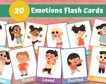 Emotie-flitskaarten | Gevoelens Flashkaarten | Emotiekaarten Peuter | Afdrukbare emotiekaarten voor kinderen | Montessori-materialen | Emoties grafiek