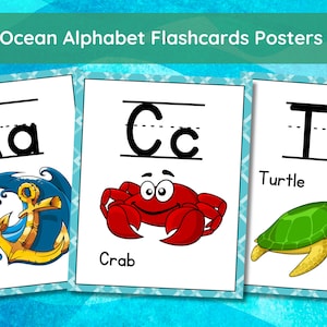 Ozean Thema Alphabet Poster zum selbst ausdrucken | ABC Buchstaben Klassenzimmer Dekor Homeschool Kids | Ozean Thema Karteikarten | Alphabet Poster Klassenzimmer