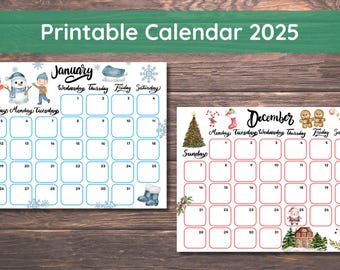 Calendriers imprimables pour enfants, Calendriers 2025, Calendriers aquarelles, Calendriers imprimables, Calendriers d'école à la maison, Calendriers pour enfants, Calendriers mignons