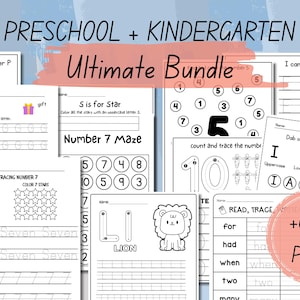 Preschool Pre-K + Kindergarten Learning Bundle | +600 Pages | Printable Activity Worksheets | Coloring | Dot To Dot | Tracing | Alphabet