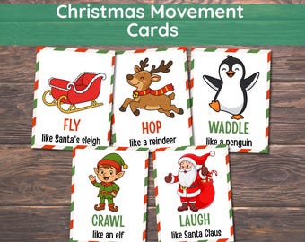 Christmas Movement Cards Printable, 24 Christmas Movement Cards, Preschool Kindergarten Gross Motor Game, Christmas Brain Break Activity