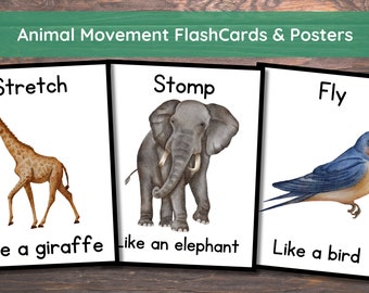 Animal Movement Cards, Movement Activity, Action Cards, Circle Time, Educational Preschool Printable Activity, Toddler,Preschool, Homeschool