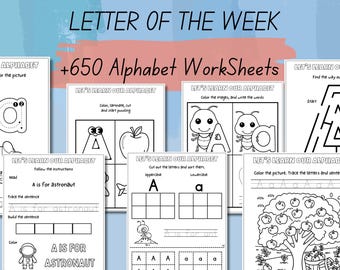 Letter of the Week Worksheets Printable, Alphabet Busy Book, Learning Binder, Preschool Curriculum, Toddler Tracing Activities, Kindergarten