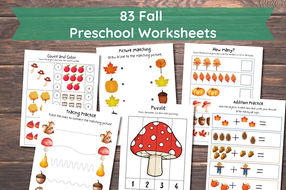 Fall Preschool Activity Packet, Autumn Printable Worksheets, Kindergarten Learning Activities, Homeschool PDF, Fine Motor, Autumn Workbook