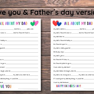 Father's Day Gift All About My Dad Printable | Dad's Birthday Gift ...