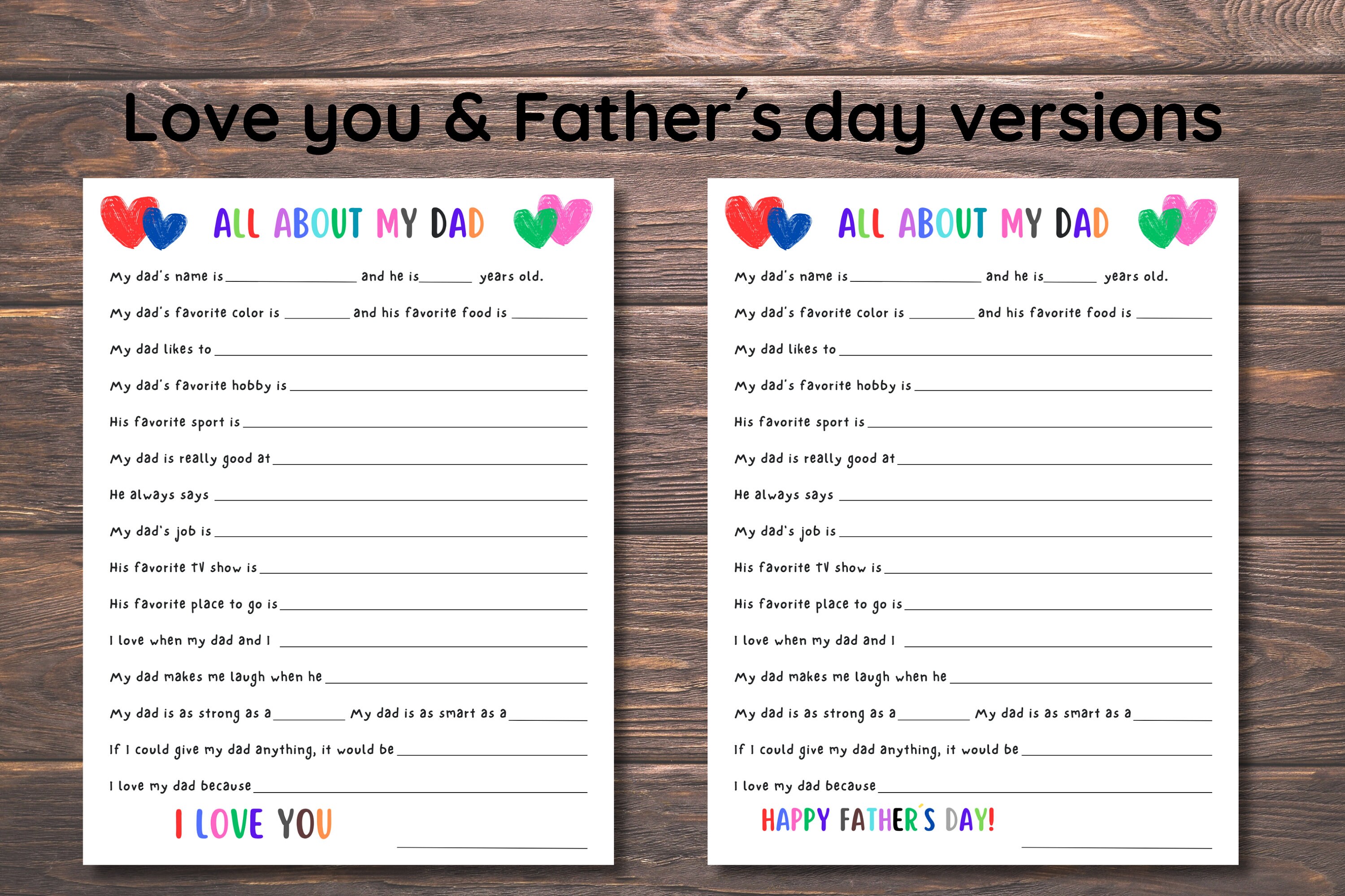 Father's Day Gift All About My Dad Printable | Dad's Birthday Gift ...