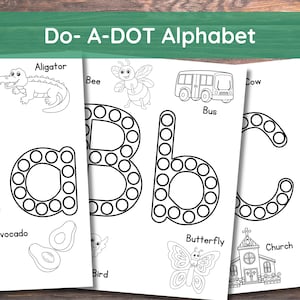 Hojas de trabajo imprimibles del alfabeto Do-A-DOT, actividad para niños, bebés y niños en edad preescolar. Alfabeto en mayúsculas y minúsculas, 8,5 x 11 pulgadas, formato PDF