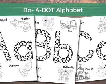 Do- A-DOT Alphabet Printable Worksheets, Activity for Kids, Toddlers, Preschoolers. Alphabet Uppercase and Lowercase, 8.5x11", PDF Format