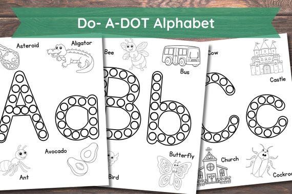 Do- A-DOT Alphabet Printable Worksheets, Activity for Kids, Toddlers, Preschoolers. Alphabet Uppercase and Lowercase, 8.5x11", PDF Format