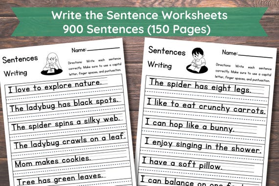 150 Printable Write the Sentence Worksheets | 900 Sentences Writing Worksheets | Writing Sentences Activity | 1st-3rd Grade ELA Worksheets
