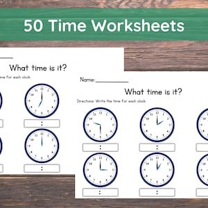 50 Telling Time To The Hour Worksheet, Kindergarten, First Grade Worksheet, Learn to Tell The Time in Digital Analog Clock Homework Practice