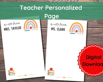Page de notes arc-en-ciel pour professeur personnalisée, papeterie scolaire personnalisée colorée, cadeau de remerciement pour professeur mignon, merci professeur de fin d'année