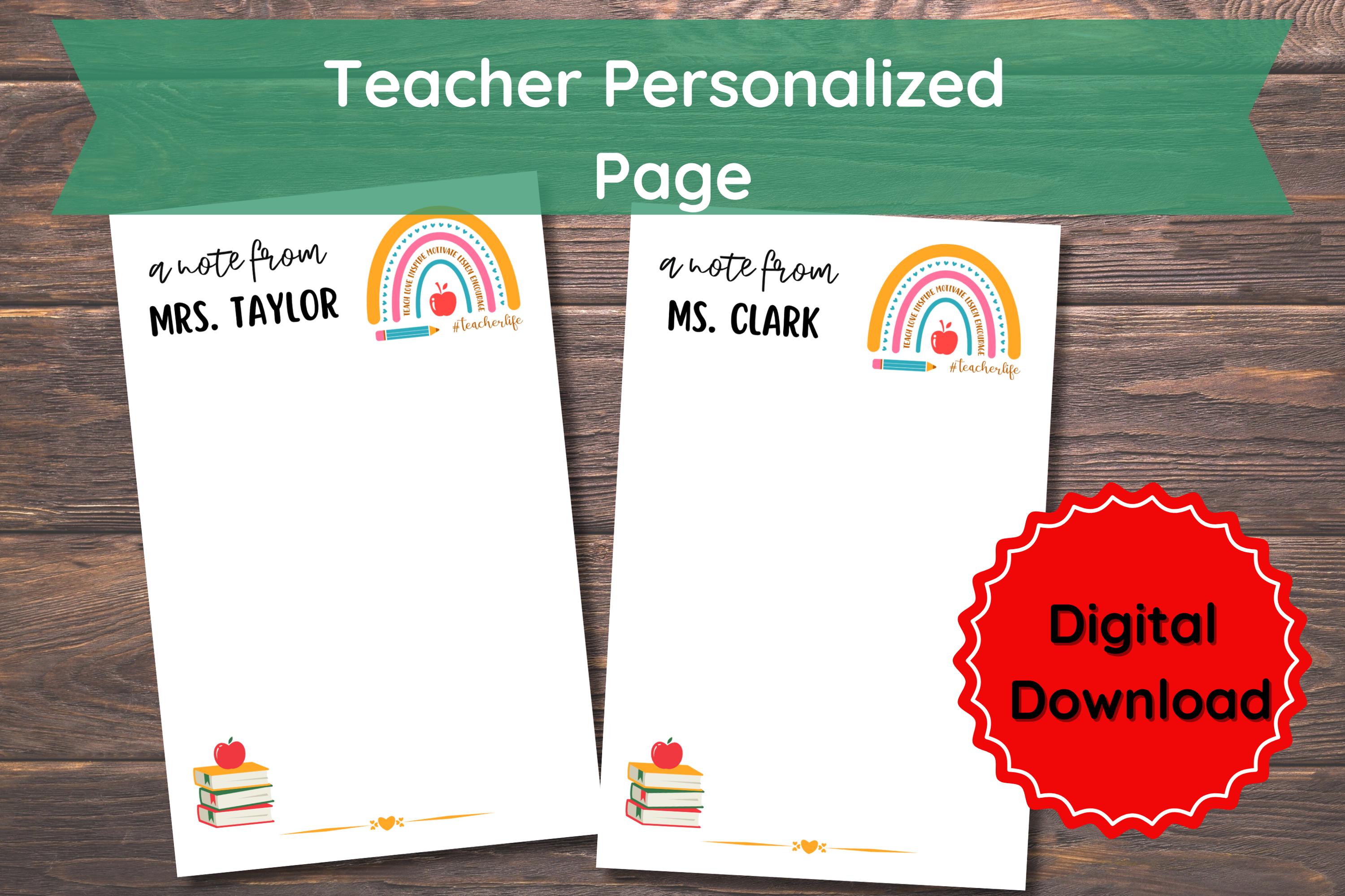 Teacher Rainbow Note Page Personalized, Colorful Custom School ...