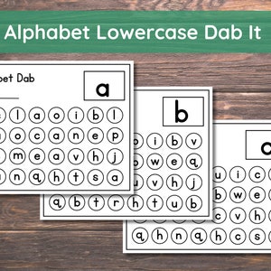 26 hojas de trabajo imprimibles con letras minúsculas Dab It / Fonética preescolar-KDG / Alfabeto Dot A Dot / Hojas de trabajo del alfabeto / Letras Dat It