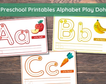 Preschool Printables Alphabet Play Doh Mats Printable Toddler Activities, ABC Tracing Practice for Homeschool Pre-K Kindergarten