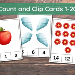 Count and Clip Cards 1-20 Numéros Téléchargement numérique imprimable