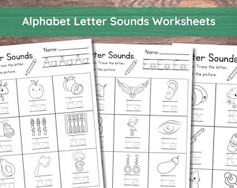24 Printable Alphabet Letter Sounds Worksheets | Preschool-KDG Phonics | Tracing and Coloring Worksheets | ABC Handwriting Tracing Sheets