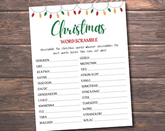 Jogo de palavras embaralhadas de Natal para imprimir, jogo para festa de Natal, quebra-cabeça de palavras de fim de ano, atividade para sala de aula, jogo para família, download instantâneo