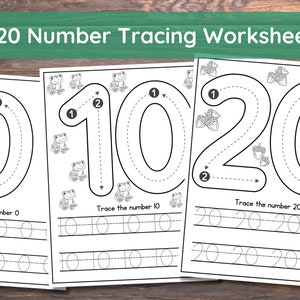 20 Number tracing worksheets, traceable numbers, preschool worksheets, 0-20 Printable Number Tracing, Kids Tracing, Handwriting Practice