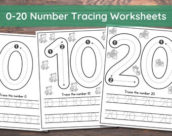 20 fogli di lavoro per il tracciamento dei numeri, numeri tracciabili, fogli di lavoro prescolari, tracciamento dei numeri stampabili 0-20, tracciamento dei bambini, pratica della scrittura a mano