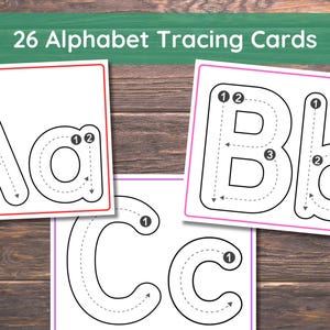 Cartes de l'alphabet, traçage des lettres, feuilles de travail sur la lettre de l'alphabet, cartes-éclair préscolaires imprimables, cartes ABC, programme d'études préscolaire