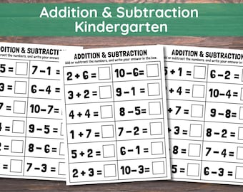 Folhas de exercícios de adição e subtração, prática de matemática para o jardim de infância, adição e subtração até 10, folhas de exercícios de matemática para o jardim de infância