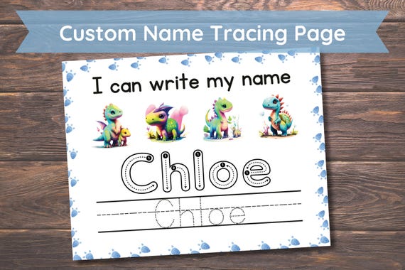 Personalized Dinosaur Name Tracing PDF | Custom I Can Write My Name Handwriting Sheet for Kids | Preschool & Kindergarten Printable