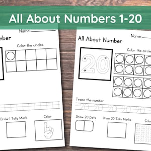 20 Druckbare Alles über die Zahlen 1-20 Arbeitsblätter. Vorschule-Kindergarten Zahlen und Mathe.