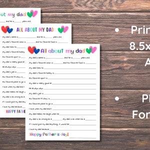 Father's Day Gift All About My Dad Printable | Dad's Birthday Gift ...