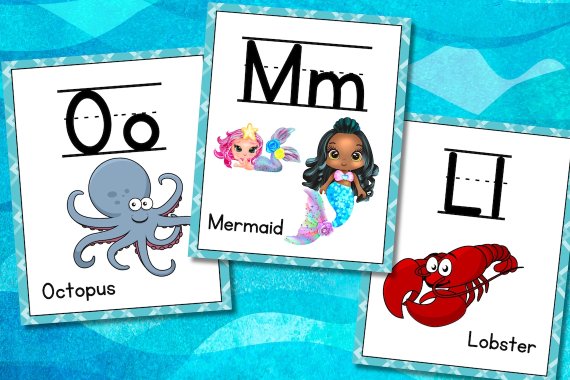 Printable Ocean Theme Alphabet Posters ABC Letters Classroom Etsy
