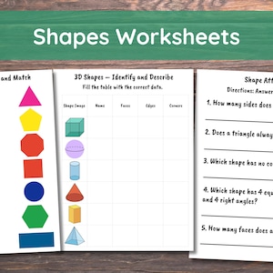 Pode incluir: Folhas de trabalho de formas com exemplos de formas 2D e 3D coloridas. Inclui folhas de trabalho para identificar e descrever formas, com perguntas sobre lados, &acirc;ngulos e cantos. Material educativo para geometria.