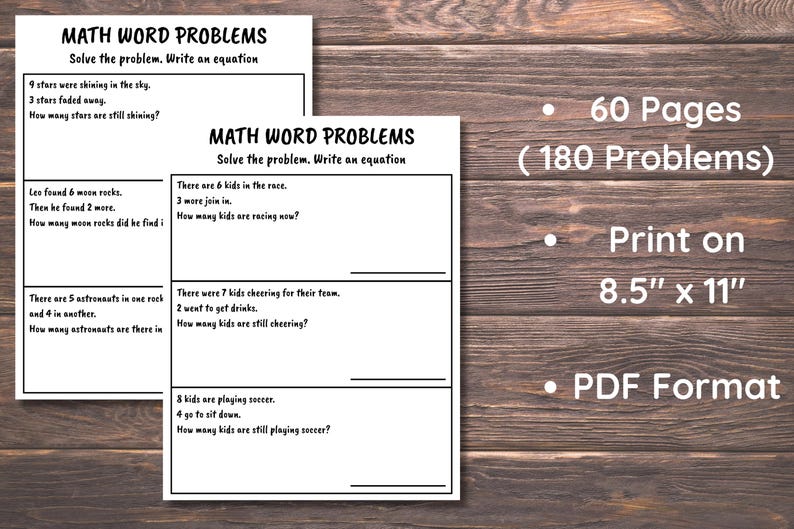 1st Grade Math Worksheet Printable - Word Problems, Addition, Subtraction, Homeschool, First Grade Math Workbook, 1st Grader Worksheet image 5