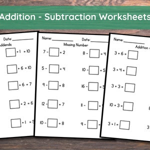 Math Worksheets - Printable - Instant download - Addition - Subtraction