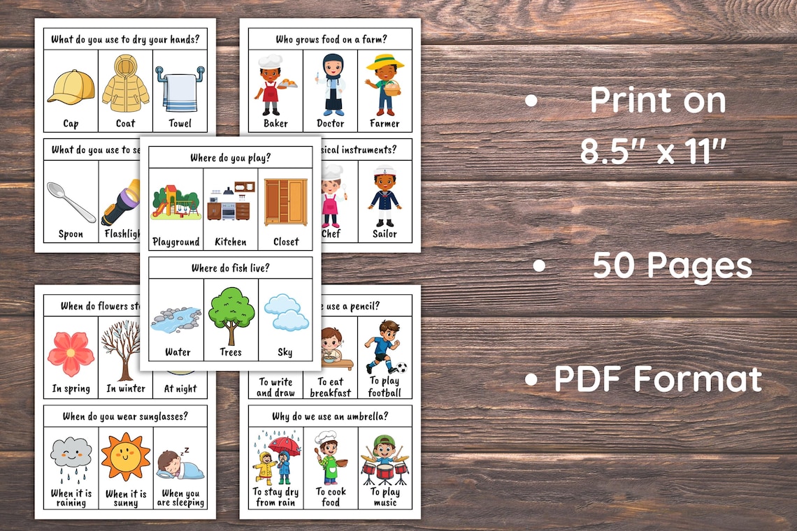 WH Question Flash Cards Printable, Speech Therapy Resource, Speech ...