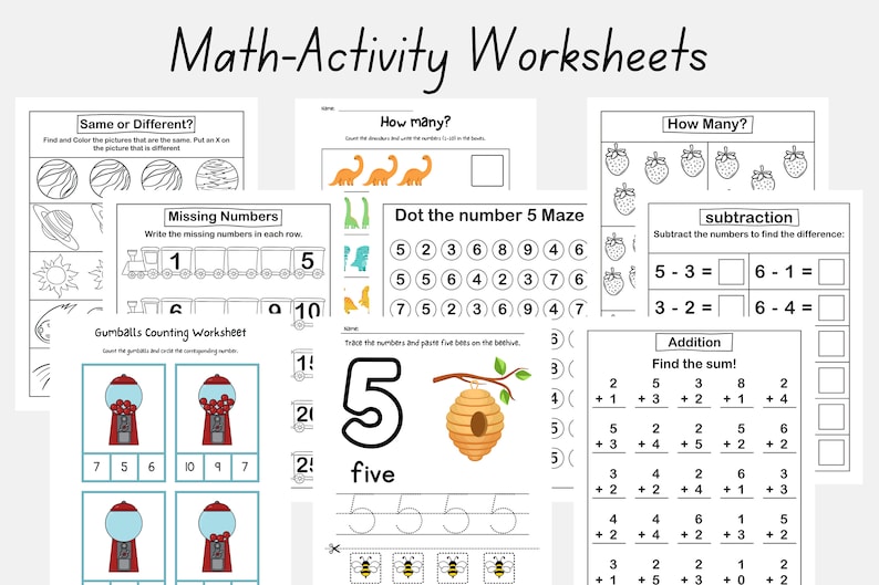 Printable Toddler Worksheets or Toddler Workbook Instant Download Alphabet, Numbers, Sight Words, Addition, Math Activities, Coloring pages image 2