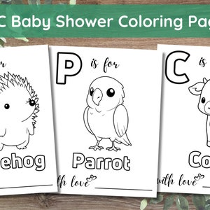 52 Seiten ABC Babyparty Malbuch, Babys erstes ABC-Buch, Bären Thema Alphabet Buch, Babypartyspiel oder Aktivität, druckbare PDF