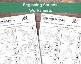 10 Printable Beginning Sounds Worksheets | Preschool-1st Grade Phonics and Literacy |  Alphabet Worksheet | Letter Sounds Worksheet