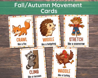 Fall Movement Cards, Gross Motor Activity, Autumn Brain Break Cards, Preschool Printables, Circle Time Activity, Indoor Movement