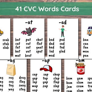 Learn to Read CVC Words, Phonics Cards Printable, CVC Word Family Lists, Homeschool Kids Resources, Kindergarten Reading, Phonetic, Toddlers