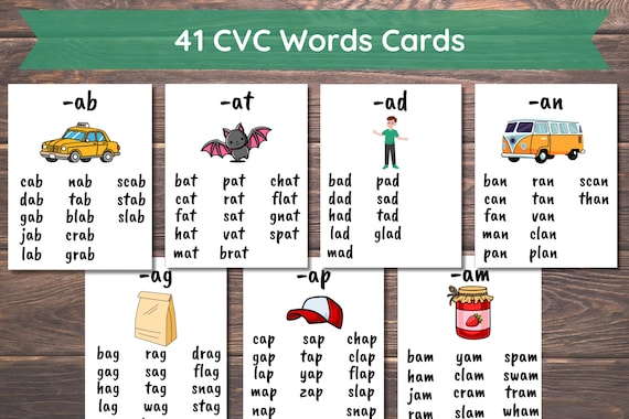 Learn to Read CVC Words, Phonics Cards Printable, CVC Word Family Lists, Homeschool Kids Resources, Kindergarten Reading, Phonetic, Toddlers