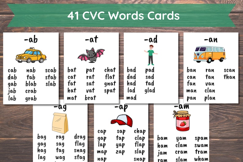 Learn to Read CVC Words, Phonics Cards Printable, CVC Word Family Lists, Homeschool Kids Resources, Kindergarten Reading, Phonetic, Toddlers image 1