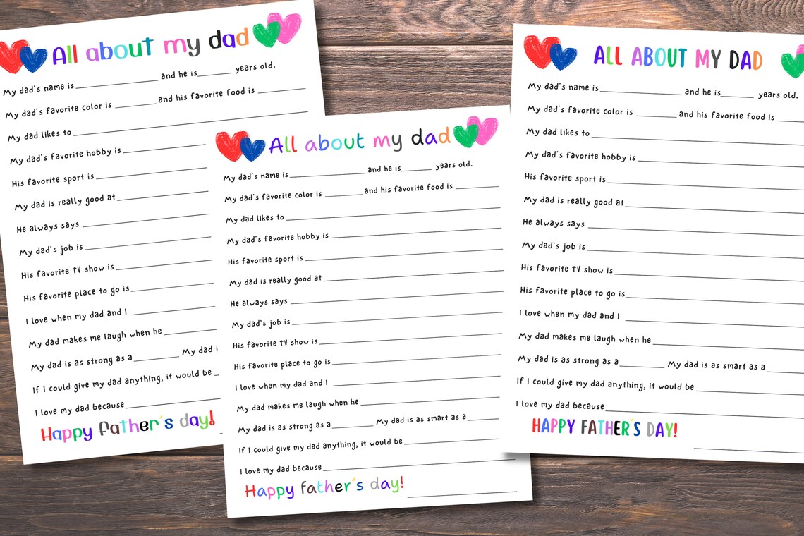 Father's Day Gift All About My Dad Printable | Dad's Birthday Gift ...