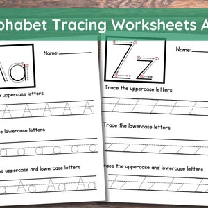 Planilhas de rastreamento do alfabeto A-Z / Pasta de trabalho de rastreamento ABC / Rastreamento de letras manuscritas / Planilhas pré-escolares e infantis para impressão / Rastreamento do alfabeto