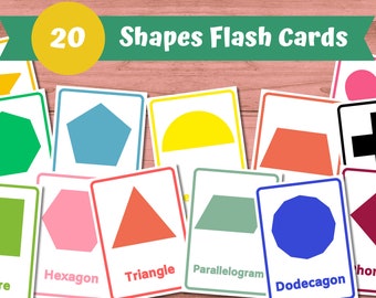 20 Rainbow Shapes Flash Cards, Preschool Materials, Homeschool Printables, Montessori Materials, Geometric Flash Cards, DIGITAL DOWNLOAD
