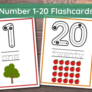 Nummer 1-20 Extra grote Flashcards, afdrukbare Jumbo-telkaarten, speel deegnummermatten, voorschoolse wiskunde, thuisschoolactiviteit Leren tellen
