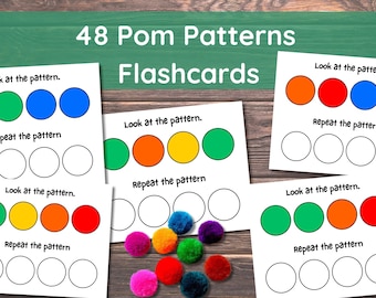 Pom Patterns - 48 Activity Cards- Montessori Learning Toy for Preschool, Homeschool, Special Needs, Toddler Quiet Time, Instant Download