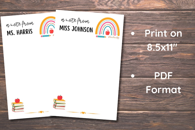 Teacher Rainbow Note Page Personalized, Colorful Custom School ...