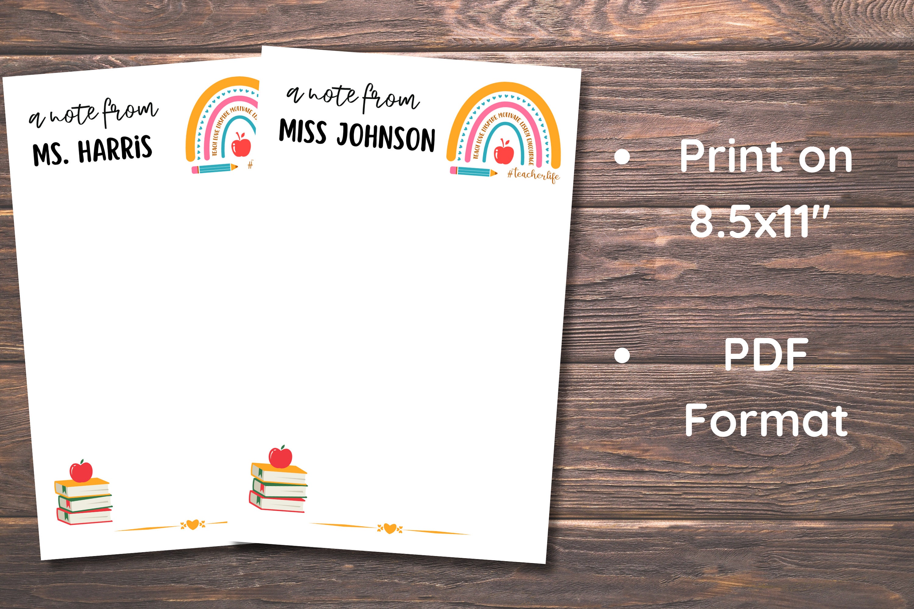 Teacher Rainbow Note Page Personalized, Colorful Custom School ...